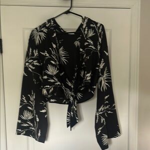Dynamite Black and White Floral Tie-Front Top
